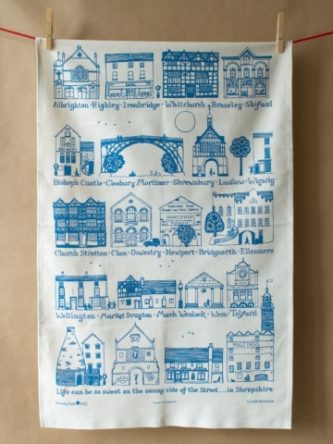 Shropshire Towns Tea Towel - Blue