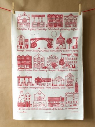 Shropshire Towns Tea Towel Red